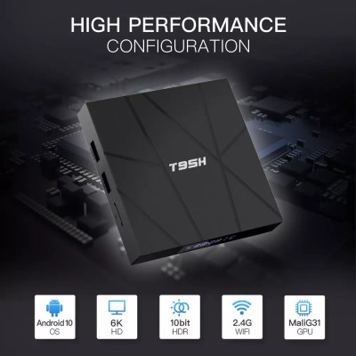tivi box T95h điều khiển cử chỉ và giọng nói tiếng việt 4GB RAM 32GB ROM android 10 voice có cài sẵn ứng dụng truyền hình miễn phí vĩnh viễn - Hàng Nhập Khẩu