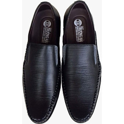 Giày tây nam không dây Trường Hải đen da bò cao cấp cao 3cm đế cao su GT100