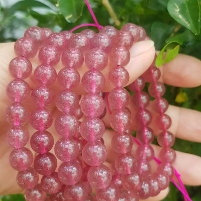 Vòng tay đá Thạch anh dâu hồng tự nhiên Size hạt 9mm xinh xắn hợp Nữ mệnh hỏa mệnh thổ đeo may mắn tài lộc trẻ trung xinh xắn tay ạ