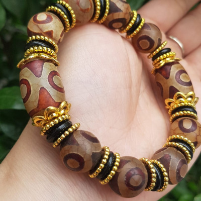 ️Vòng tay nam mã não tây tạng nâu 3 mắt kiểu Size vòng 14mm đẹp Ý nghĩa mang năng lượng tích cực may mắn cát tường cho gia chủ ạ