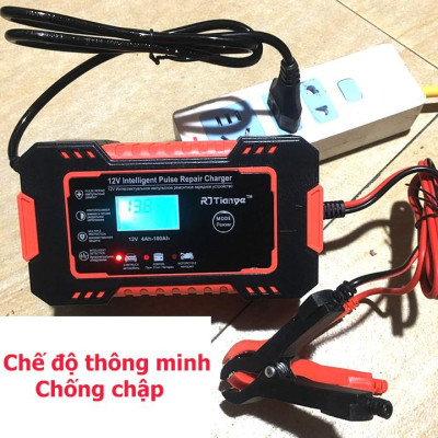 Sạc bình acquy 12V 4Ah-100Ah tự ngắt khi đầy, bảo dưỡng phục hồi ắc quy, khử sunfat chống ngược cực