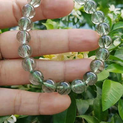 Vòng tay nữ đá thạch anh tóc xanh tự nhiên 9mm trong bóng nhuyễn mượt đẹp  Size vòng 9mm Nữ mệnh Thủy Mộc hỏa đeo ạ