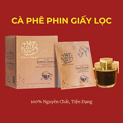 Cà phê phin giấy tiện lợi – Hộp 10 Gói – 100% Rang Mộc – Vị Đậm, Thơm Nồng – REAL BEAN COFFEE