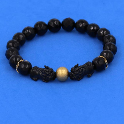 Vòng tay Thạch Anh Đen Cắt Giác size 8 ly, 10 ly, 12 ly - Vòng tay Tỳ Hưu Đôi inox đen VTAEGTHHEV8 - hợp mệnh Mộc, mệnh Thủy