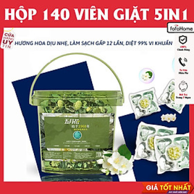 Hộp 140 Viên Giặt Xả 5 Trong 1 Siêu Sạch Siêu Thơm Tho Kháng Khuẩn 99% Hương Hoa Trà