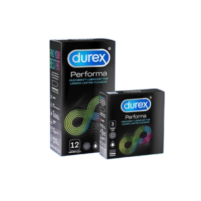 Bộ bao cao su Durex Performa kéo dài thời gian size 52mm, 1 hộp 12 bao và 1 hộp 3 bao