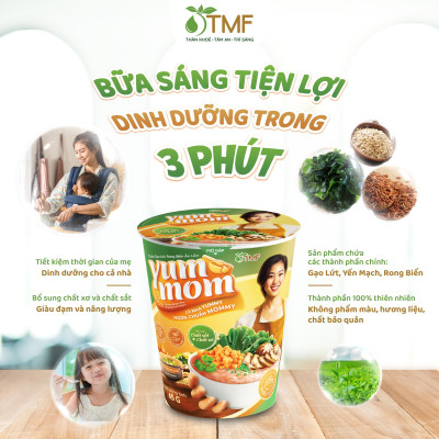6 ly cháo gạo lứt rong biển yến mạch ăn liền Yum Mom 45g TÂM MINH FOODS cho bé ăn dặm