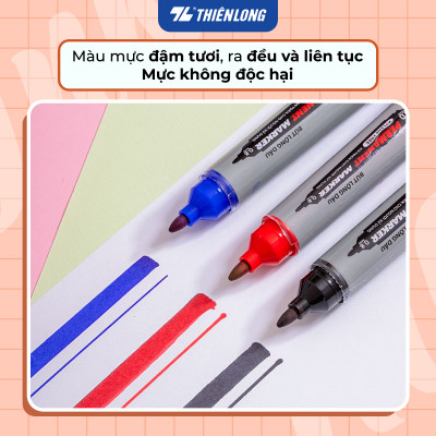 Combo 5/10/20 Bút lông dầu Thiên Long PM-07 2 đầu bút kích thước 0.8 mm và 6mm, 3 màu mực xanh/đỏ/đen, bám dính tốt trên nhiều bề mặt