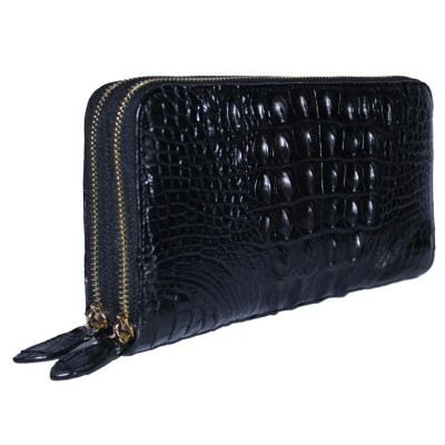 HP3738 - Ví nữ da cá sấu Huy Hoàng nhiều ngăn gai cầm tay màu đen