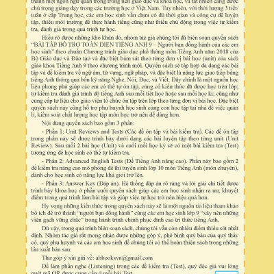 Bài Tập Bổ Trợ Toàn Diện Tiếng Anh 9 - Người Bạn Đồng Hành Của Các Học Sinh