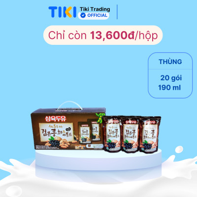 Thùng 20 Gói Sữa Đậu Đen, Óc Chó, Hạnh Nhân Sahmyook Foods (190ml / Gói)