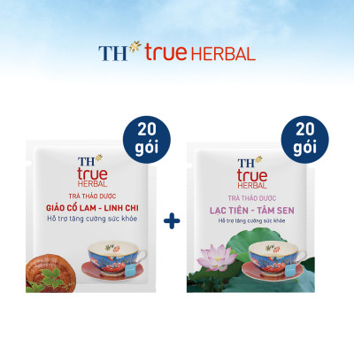 Bộ 2 hộp trà thảo dược  TH true HERBAL Giảo cổ lam – Linh chi & Trà Lạc tiên – Tâm sen (40 gói)