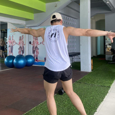 Áo ba lỗ thể thao Droparm muscle Tanktop trắng_ zaibro