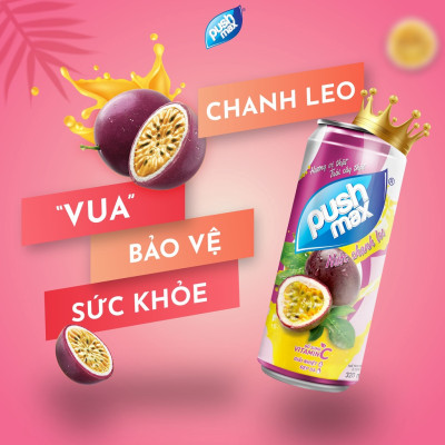 Thùng 24 Lon Nước Trái Cây Pushmax Chanh Leo (320ml x 24 Lon)