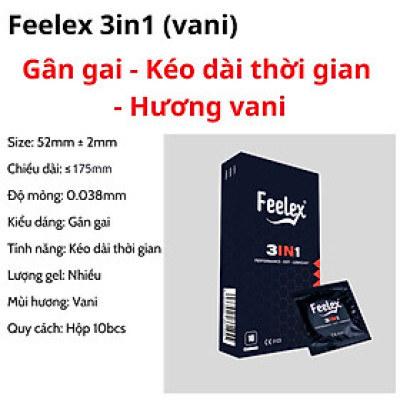 Bao cao su Feelex 3in1 gân gai, nhiều gel bôi trơn, kéo dài thời gian quan hệ