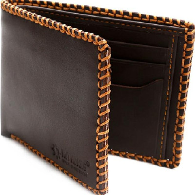 Ví nam da bò Huy Hoàng đan viền màu nâu HT2136