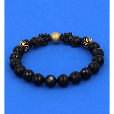 Vòng tay Thạch Anh Đen Cắt Giác size 8 ly, 10 ly, 12 ly - Vòng tay Tỳ Hưu Đôi inox đen VTAEGTHHEV8 - hợp mệnh Mộc, mệnh Thủy