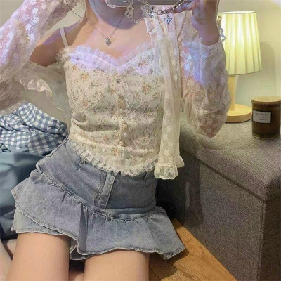 Áo 2s hai dây khuy ngọc phối ren có đệm ngực