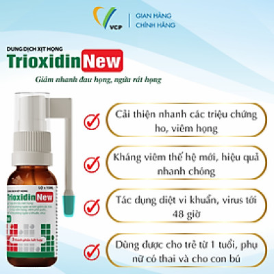 Xịt Họng Trioxidin New VCP Pharma - Hỗ Trợ Giảm Các Triệu Chứng Ho, Đau Họng, Ngứa Rát Họng - Chai 15ml