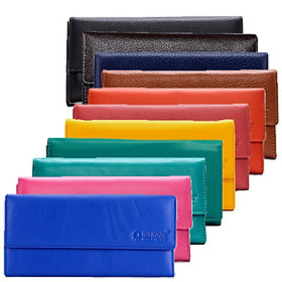 Bóp nữ da bò cao cấp Huy Hoàng 3 gấp lửng màu xanh đậm, cam, xanh lá chuối, xanh dương, đỏ tươi, vàng, đỏ đô HT3139-40-59-60-64-65-67