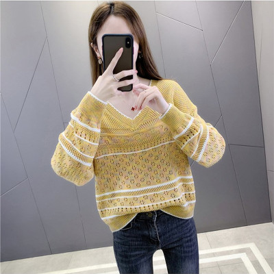 Áo len nữ dài tay cổ V dệt kim, phù hợp cho mùa thu Al51