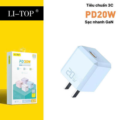 Củ sạc LI-TOP AC20 mini, sạc nhanh PD 20W, đạt chứng nhận 3C tiêu chuẩn quốc gia, hàng chính hãng bảo hành 1 năm