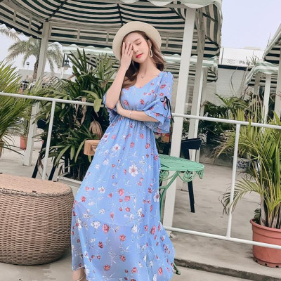 Đầm voan dài dáng xòe thướt tha, cổ tim tay lỡ điệu đà, maxi đi biển cao cấp mẫu mới nhất | MX020