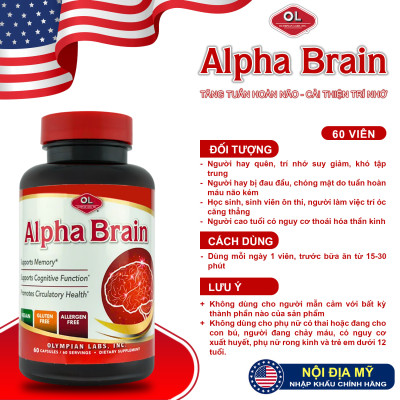 Alpha Brain Olympian Labs hộp 60 viên bổ não giảm đau đầu chóng mặt giảm căng thẳng tăng trí nhớ