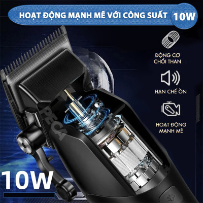Tông đơ cắt tóc chuyên nghiệp Kemei KM-1858 lưỡi cắt mạ carbon công suất 10W điều chỉnh 5 mức tốc độ - Hàng chính hãng