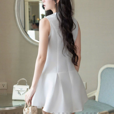Đầm trắng sát nách đính nơ NGADO , đầm kiểu Nữ , đầm dự tiệc