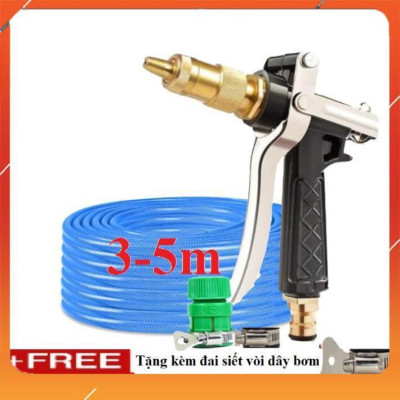 Vòi Xịt️Evoucher Bộ dây vòi xịt nước rửa xe, tưới cây ,tăng áp 3 lần,loại 3m,5m 206236 đầu đồng,đai,nối nhựa v+  đai