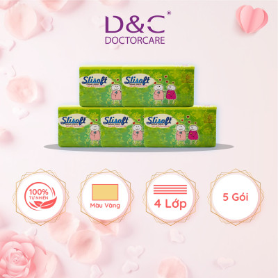 Combo 5 Giấy ăn Slisoft Vàng x 450 tờ Đa Năng, Khăn Giấy Rút Không Chất Tẩy Trắng An Toàn Cho Cả Gia Đình