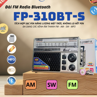 Đài radio 310BT Chất Lượng Tốt Am/Fm/Sw Đa Chức Năng Radio Với USB/Khe Cắm SD -kết nôi Bluetooth -tích hợp pin sạc-Hàng Chính Hãng