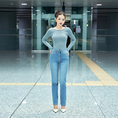 Quần Jean Ống Đứng Lưng Cao Dáng Slim Classic Blue Aaa Jeans