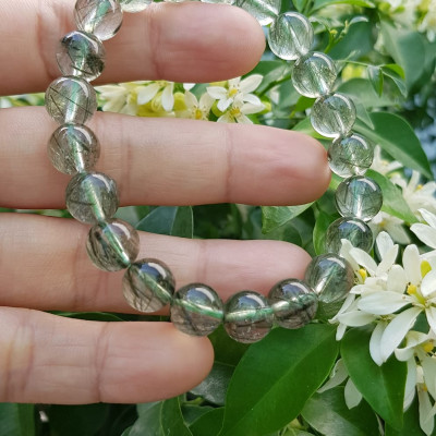 Vòng tay nữ đá thạch anh tóc xanh tự nhiên 9mm trong bóng nhuyễn mượt đẹp  Size vòng 9mm Nữ mệnh Thủy Mộc hỏa đeo ạ