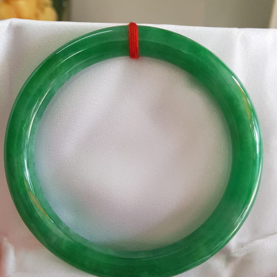 Vòng tay Nam Nữ đá Cẩm Thạch Đậu Lý QC 65mm x chột 10mm Vòng màu xanh đậm Anh Chị tay to Cân Nặng 75kg - 85kg đeo ạ