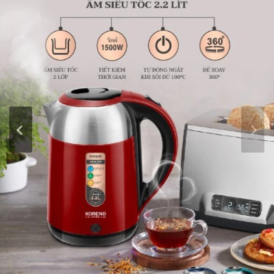 Ấm Siêu Tốc KORENO KN-258 - Ấm Đun Nước Dung Tích 2.2L Hàng Chính Hãng Bảo Hành 12 Tháng