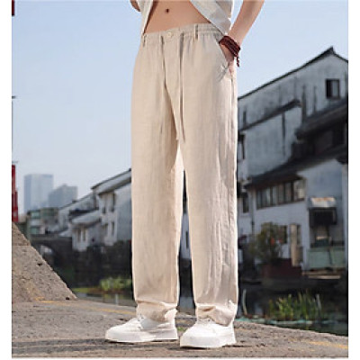 Quần dài nam dáng suông basic, thiết kế khuy khóa trước kèm dây rút và bản lưng chu phía sau, thời thượng, phong cách