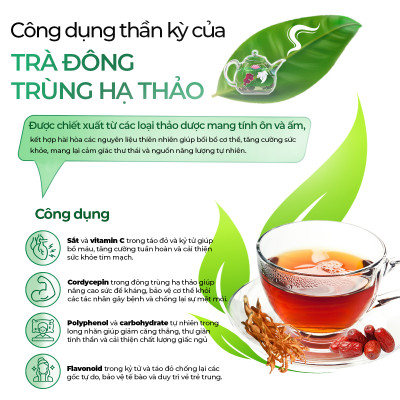 Trà Đông Trùng Hạ Thảo Tứ Vị Táo Đỏ Sunbeleaf – Bồi Bổ Cơ Thể, Bổ Khí Huyết, Tốt Cho Tim Mạch, Chống Lão Hóa – Hộp 10 Đến 20 Gói