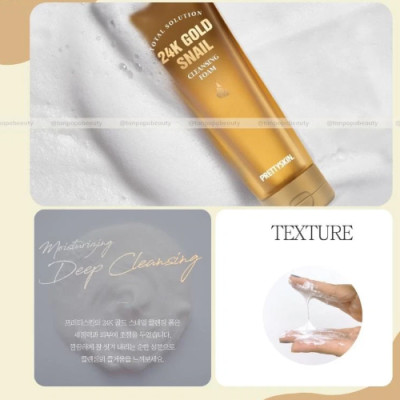 Sữa rửa mặt Ốc Sên dưỡng ẩm trắng da, ngăn ngừa lão hóa Prettyskin Total Solution 24K Gold Snail Cleansing Foam 150ml tặng móc khóa