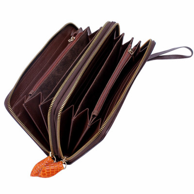 HJ3212-13-14-70 - Bóp da cá sấu nhiều ngăn nguyên con vàng, đen, nâu đỏ, nâu đất