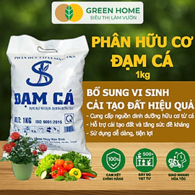 Phân Đạm Cá Greenhome, Bao 1kg, Viên Nén, Hữu Cơ Vi Sinh Bón Rau, Quả