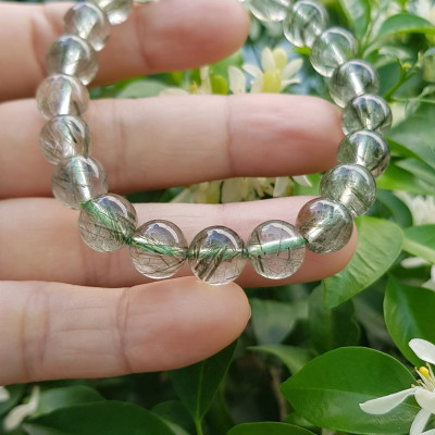 Vòng tay nữ đá thạch anh tóc xanh tự nhiên 9mm trong bóng nhuyễn mượt đẹp  Size vòng 9mm Nữ mệnh Thủy Mộc hỏa đeo ạ