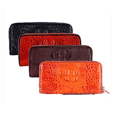 Bóp nữ da cá sấu Huy Hoàng 1 khóa nguyên con màu đen, nâu đỏ, vàng bò, nâu đất HT3245-46-47-48