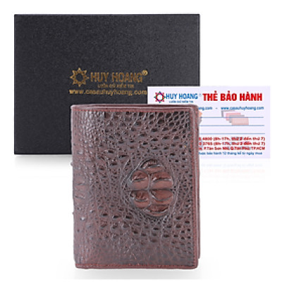 HJ2239 - Bóp nam Huy Hoàng da cá sấu nguyên con kiểu đứng màu nâu đất