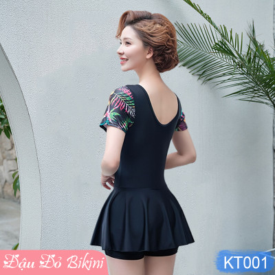 Bộ bơi nữ trung niên một mảnh quần đùi liền chân váy thời trang cho mẹ và bà, dấu bụng thon gọn kín đáo, chất bơi dày đẹp mịn mát co giãn cao, có size lớn | KT001