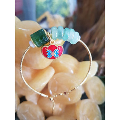 Vòng Tay Charm 5 Đồng Tiền Xanh ngọc nhẹ Hạt Lu Xanh Đậm  Đá Cẩm Thạch Tự Nhiên  Vòng phối phụ kiên Đỏ Đỏ may mắn dây vàng kiểu rút đẹp xinh tay ạ