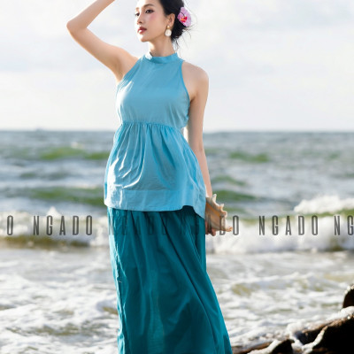 Áo yếm xanh ngọc NGADO , Áo kiểu nữ , Áo thiết kế