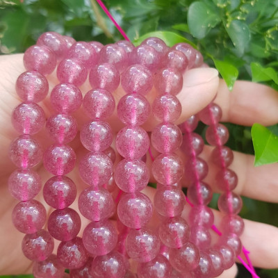 Vòng tay đá Thạch anh dâu hồng tự nhiên Size hạt 9mm xinh xắn hợp Nữ mệnh hỏa mệnh thổ đeo may mắn tài lộc trẻ trung xinh xắn tay ạ