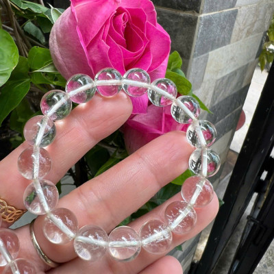 Vòng Chuỗi Nữ Đá Thạch Anh Trắng Tự Nhiên trong bóng đẹp size hạt 10mm Hợp Nữ mệnh Kim mệnh Thủy đeo đẹp xinh tay tốt cho sức khỏe công việc may mắn ạ